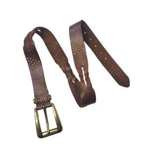 Guess Vintage brown genuine leather belt with brass studs